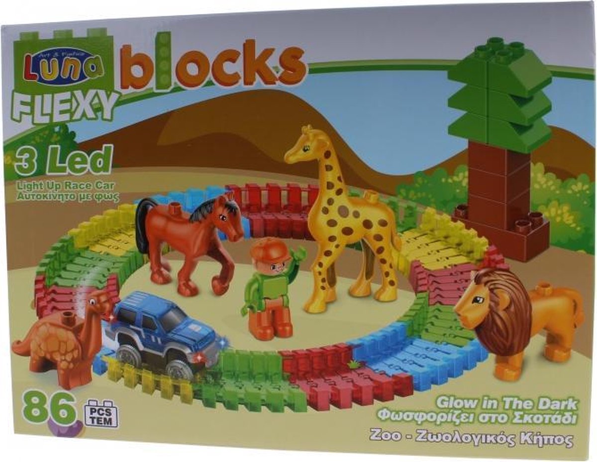 Flexy Blocks Zoo bouwset glow in the dark 86-delig