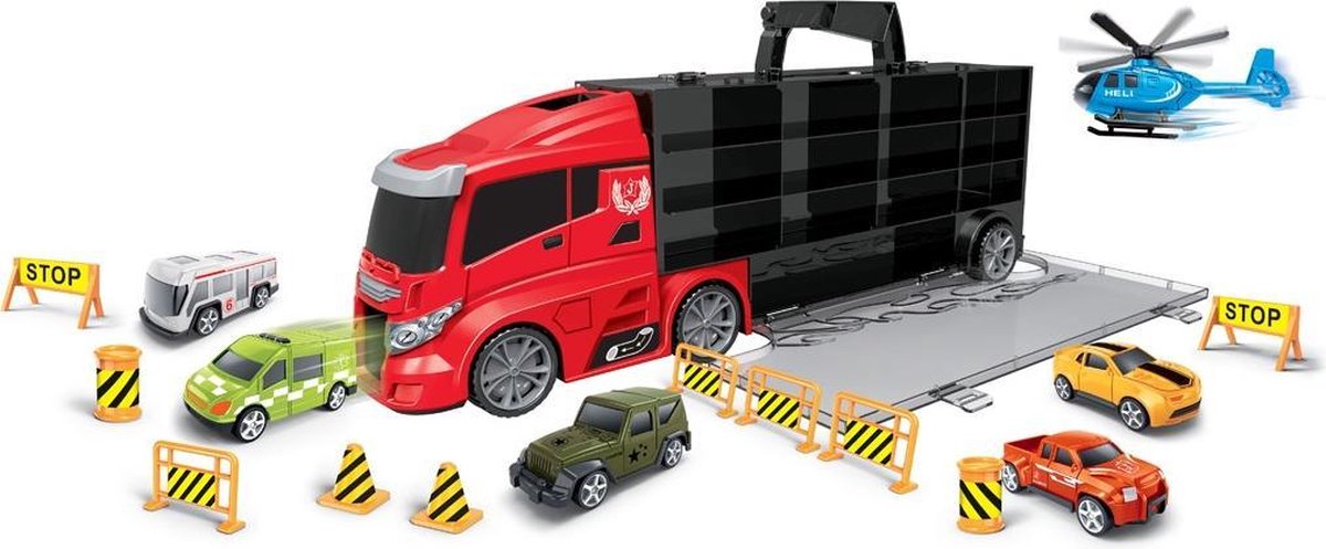 Luna Autotransporter City 63 Cm Zwart/rood 16-delig