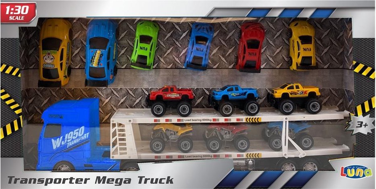 Luna Autotransporter Mega Truck 1:30 Jongens Blauw 14-delig