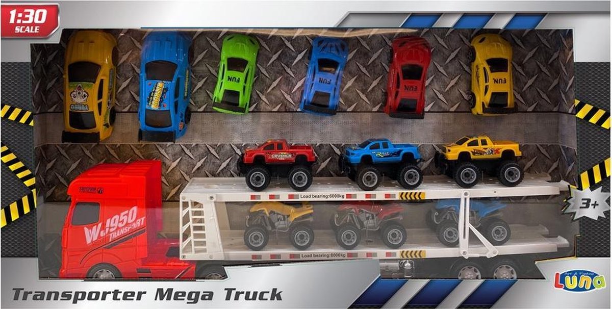 Luna Autotransporter Mega Truck 1:30 Jongens Rood 14-delig