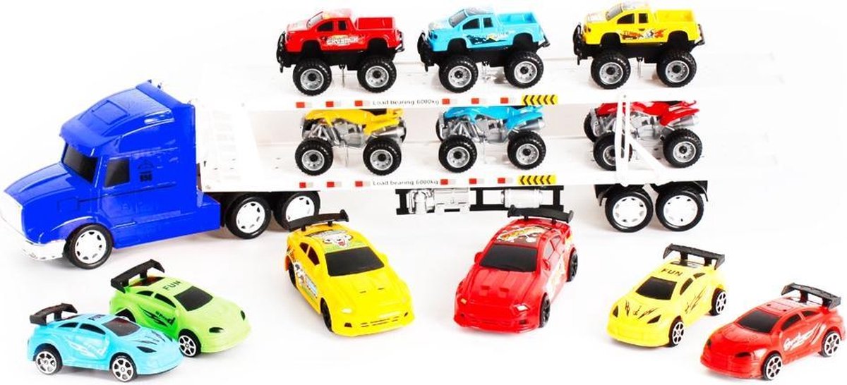 Luna Autotransporter Mega Truck Jongens 1:30 Blauw 14-delig