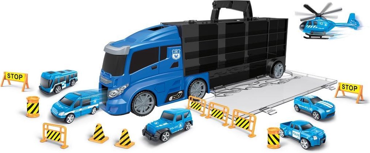 Luna Autotransporter Police 42 Cm Zwart/blauw 16-delig