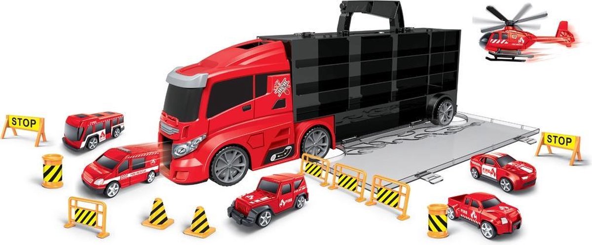 Luna Autotransporter Rescue 63 Cm Zwart/rood 16-delig