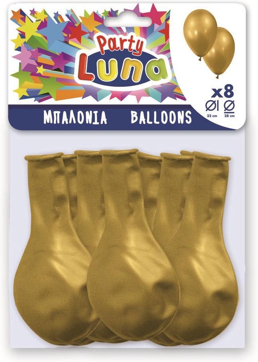 Luna Ballonnen 28 X 32 Cm Latex Goud 8 Stuks