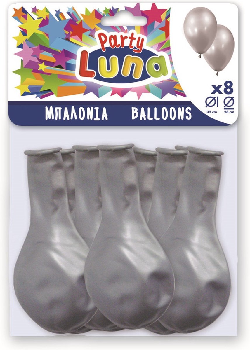 Luna Ballonnen 28 X 32 Cm Latex Zilver 8 Stuks