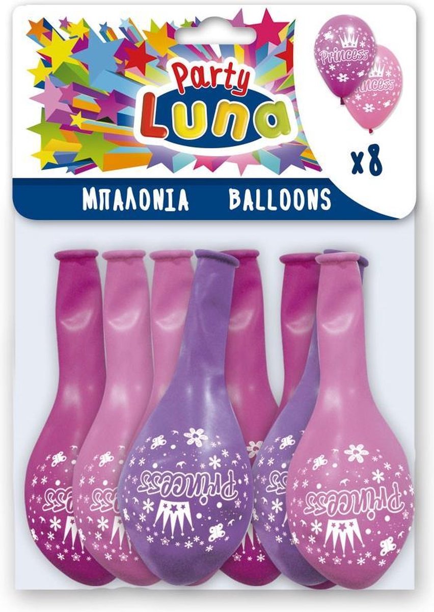 Luna Ballonnen Prinses 28 X 32 Cm Latex Roze 8 Stuks