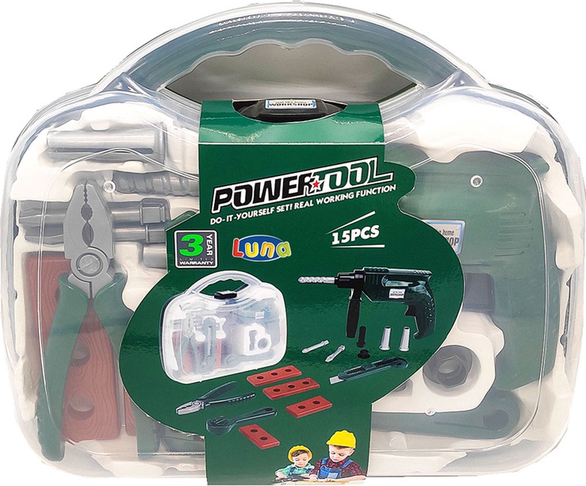 Luna Gereedschapskoffer Powertool Junior 32,5 Cm Groen 15-delig