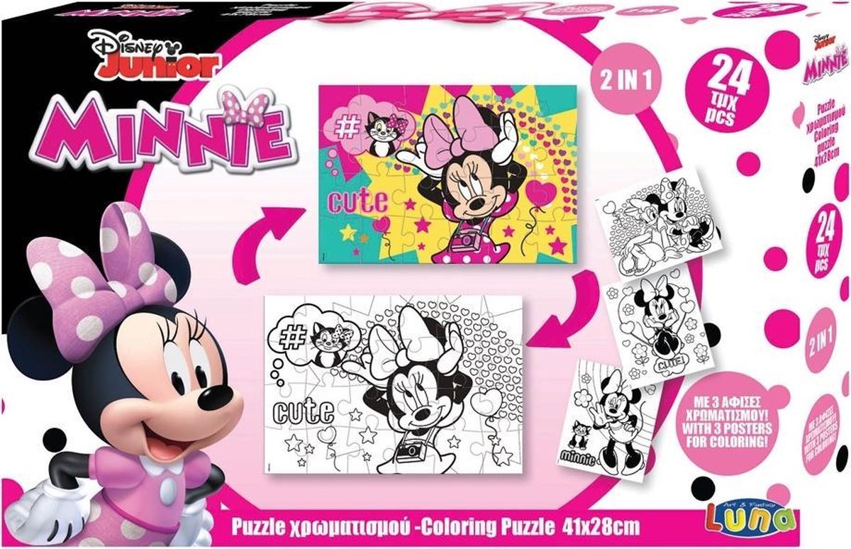 Luna Kleurplaat En Puzzel Minnie Mouse 41 Cm Karton 24 Stuks