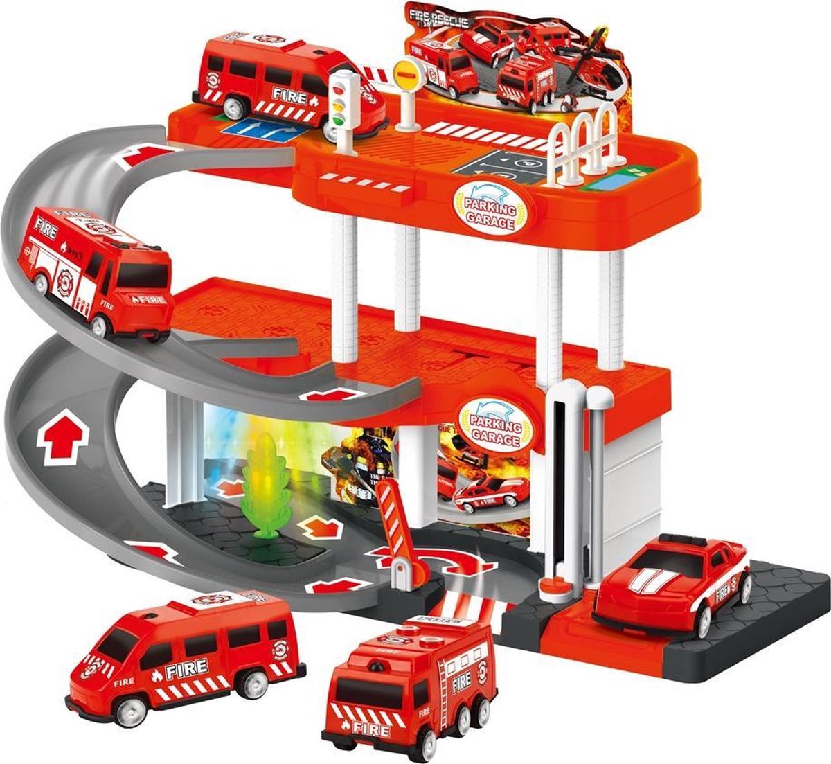 Luna Parkeergarage Brandweer Junior 40,5 X 7,5 X 28 Cm Rood