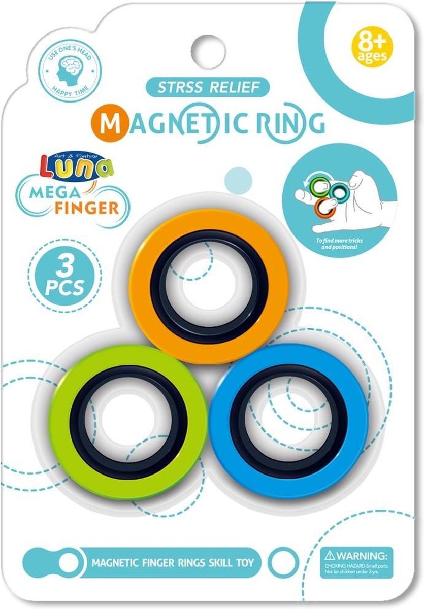 Luna Ringen Magnetisch Oranje/groen/blauw 3 Stuks