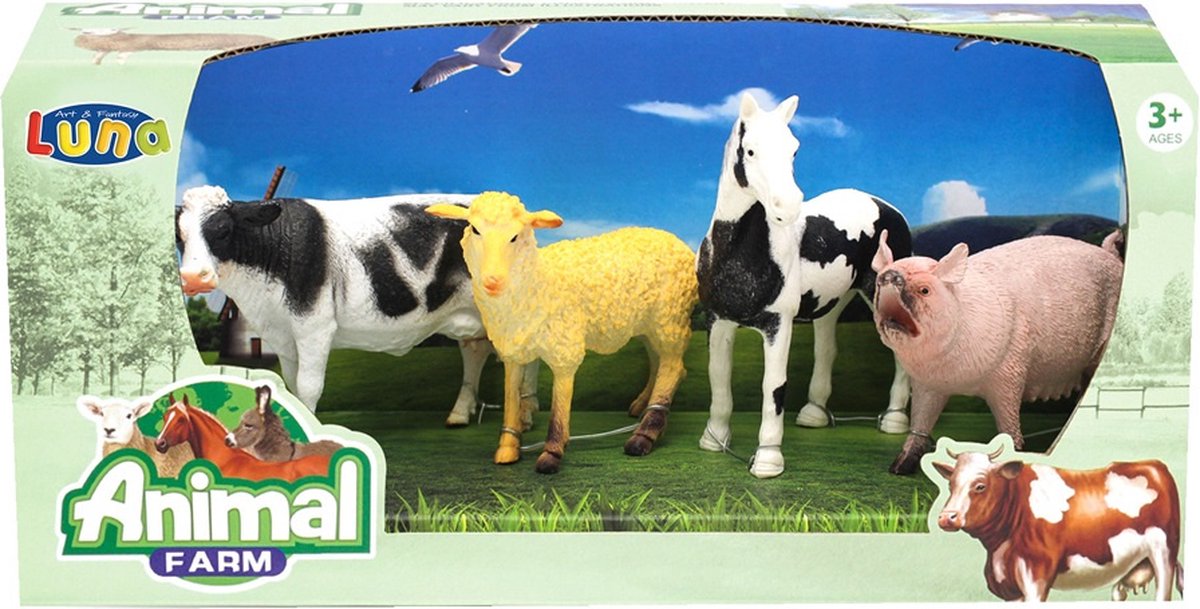 Luna Speelset Animal Farm Junior Zwart/wit/roze 4-delig