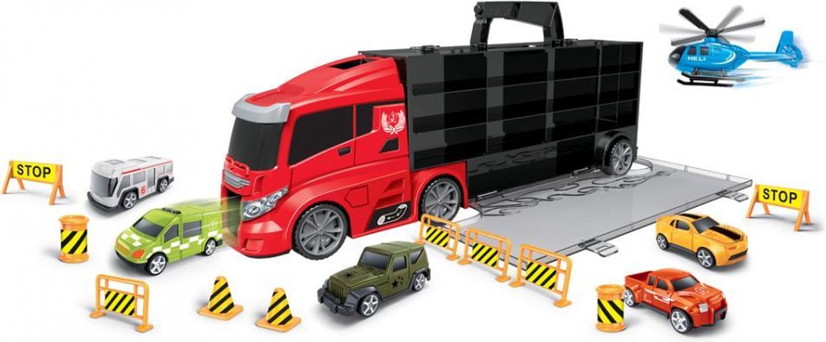 autotransporter City 55 cm zwart/rood 16-delig