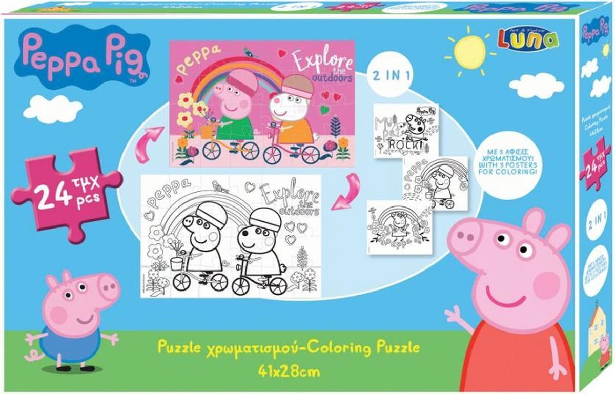 legpuzzel/kleurplaat Peppa Pig meisjes 24 stukjes