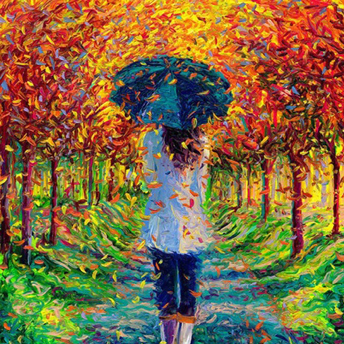 Diamond Painting - Paraplu Meisje Herfst - 50x75 cm (Volledige Bedekking) - Inclusief Premium Tools