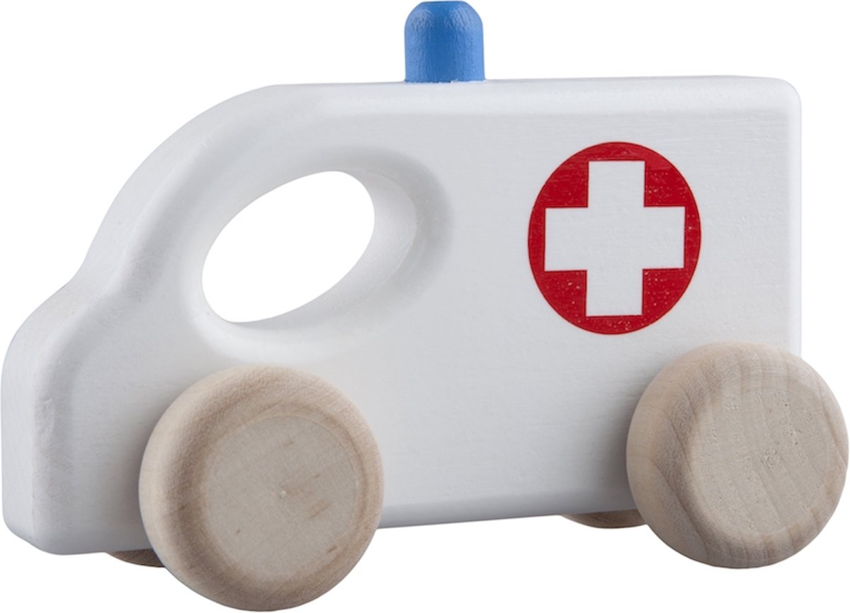 Houten witte ambulance - ziekenauto - 15x5x8cm - Handgemaakt - Uniek design - LUPO