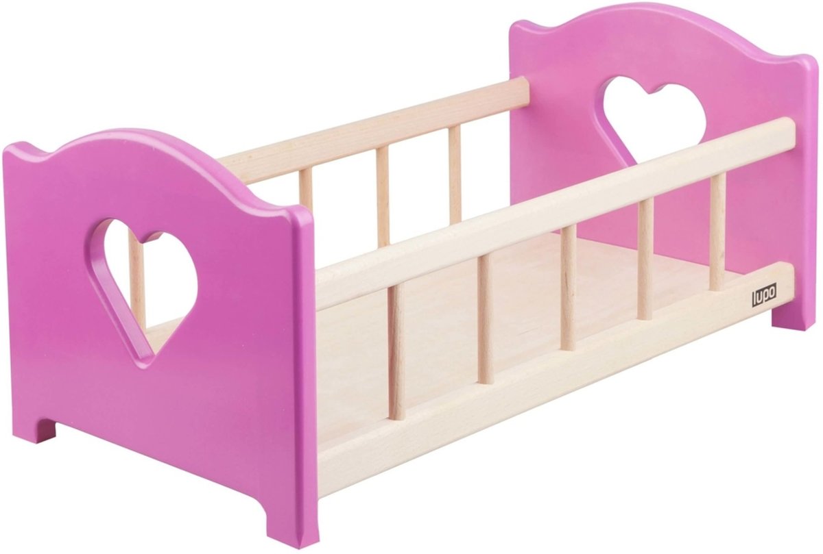 Poppenwieg - Poppenbed - Hout - 51,5x34x29cm - Roze - Handgemaakt - Uniek...