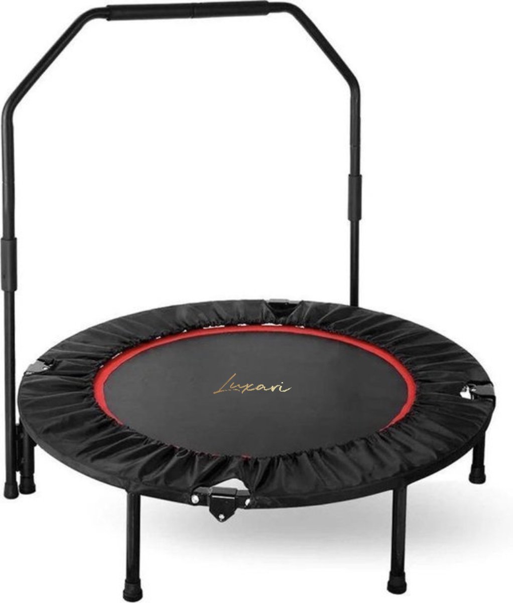 Luxari - Hoogwaardige fitness bounce trampoline - Inclusief stang en beschermhoes - 105 cm diameter - Opvouwbaar - Belastbaar tot 150 kg - Mini trampoline - Hometrainer