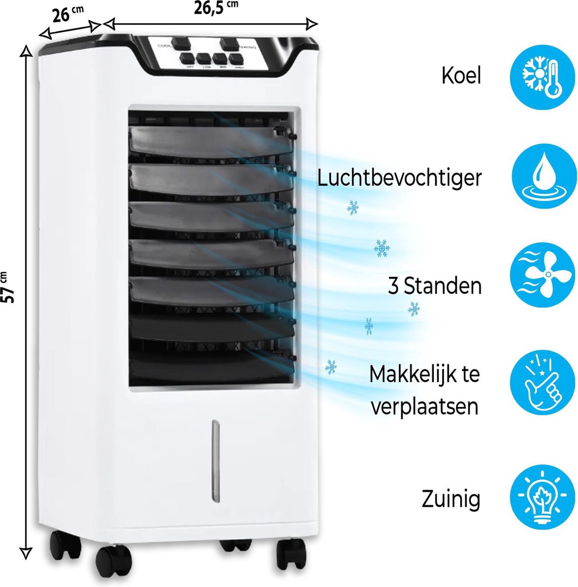 LuxerLiving 3 in 1 Mobiele Aircooler Luchtkoeler met Water en Koelelementen