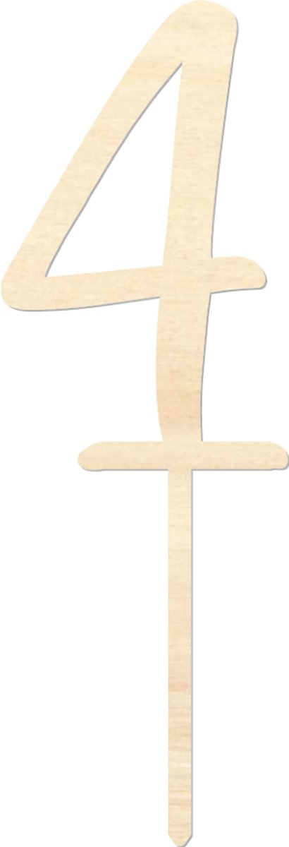 Houten caketopper / taarttopper - Getal 4 - Taart / Cake topper op bestelling gemaakt