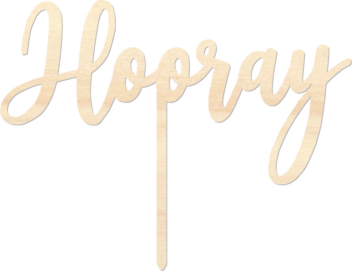 Houten caketopper / taarttopper - Hooray - Taart / Cake topper op bestelling gemaakt