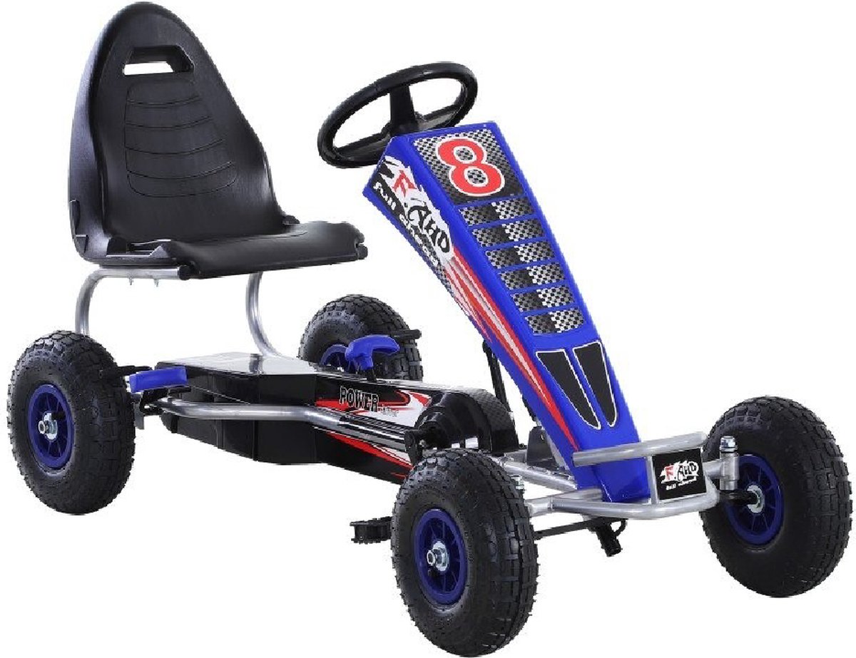 Luxiqo® Skelter – Buitenspeelgoed – Verstelbaar – Met Pedalen en Rubberen Banden – Go Kart – Blauw – 3 tot 8 jaar