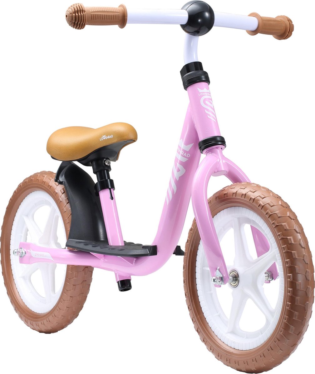 Löwenrad 12 inch loopfiets met staplank, roze