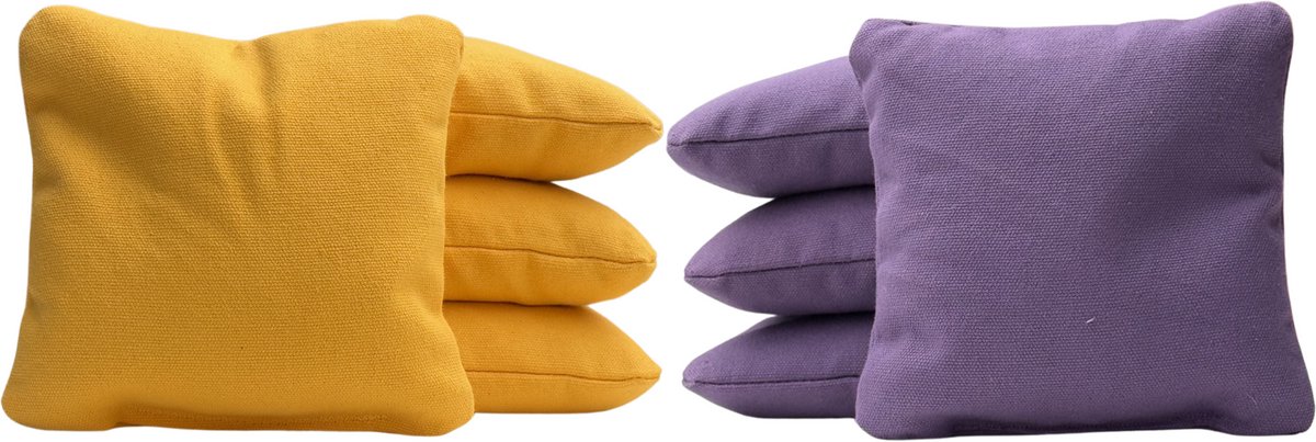 Cornhole zakjes - Pittenzakken - Bean bags - Afgeronde hoeken - Officiële maat - Stevig & duurzaam - 32 kleurencombinaties - Donker geel/Paars - 8 stuks