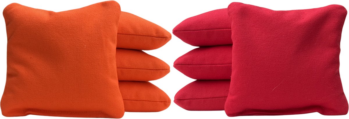 Cornhole zakjes - Pittenzakken - Bean bags - Afgeronde hoeken - Officiële maat - Stevig & duurzaam - 32 kleurencombinaties - Oranje/Rood - 8 stuks