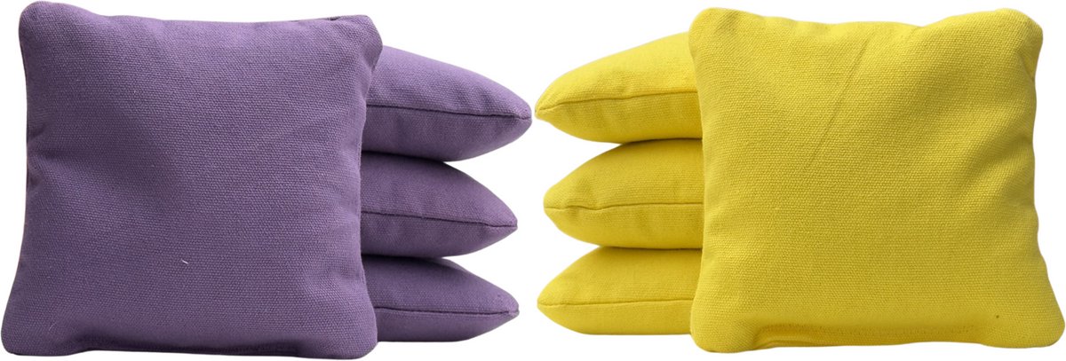 Cornhole zakjes - Pittenzakken - Bean bags - Afgeronde hoeken - Officiële maat - Stevig & duurzaam - 32 kleurencombinaties - Paars/Geel - 8 stuks