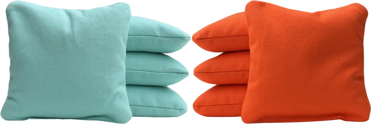 Cornhole zakjes - Pittenzakken - Bean bags - Afgeronde hoeken - Officiële maat - Stevig & duurzaam - 32 kleurencombinaties - Turquoise/Oranje - 8 stuks