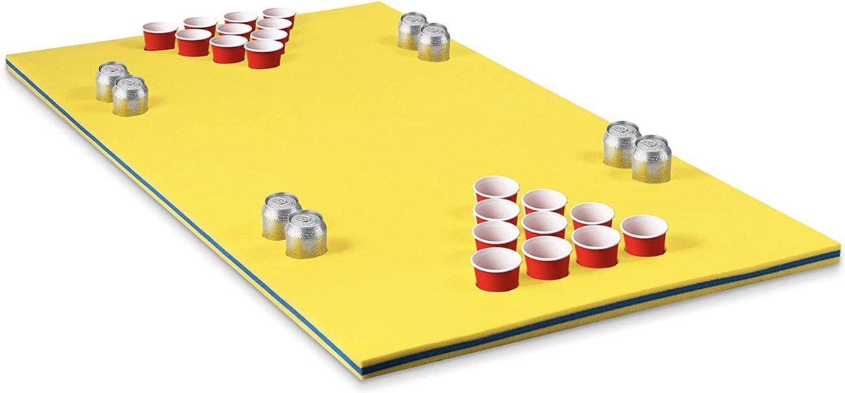 Mara Beerpong Luchtbed - Bierpong Zwembad - Watermat - Zwemmat - Drijvend bed - Speelgoed Zwembad - Voor Volwassenen - Drankspel - Geel - 176 x 90 x 3,5 cm