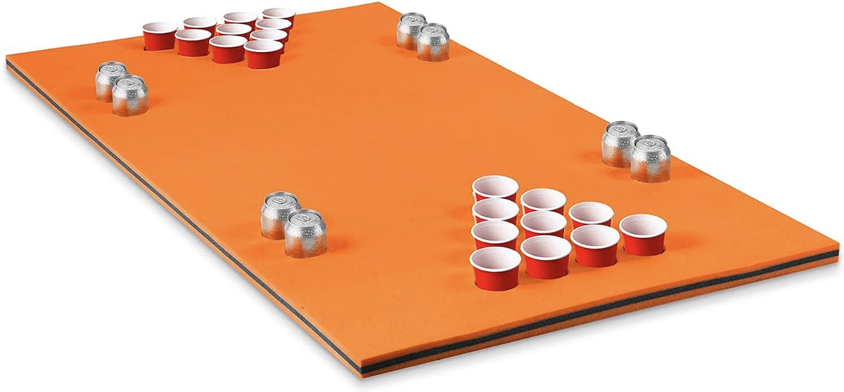 Mara Beerpong Luchtbed - Bierpong Zwembad - Watermat - Zwemmat - Drijvend bed - Speelgoed Zwembad - Voor Volwassenen - Drankspel - Oranje - 176 x 90 x 3,5 cm