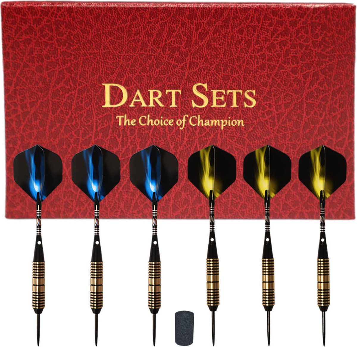 Dartpijlen set met 6 dartpijlen + dartpijlen set in Luxe giftbox - Dartpijlen 23 gram met ijzeren punt, brass barrel, aluminium shafts en dart flights. Dartpijltjes voor beginners en gevorderden.