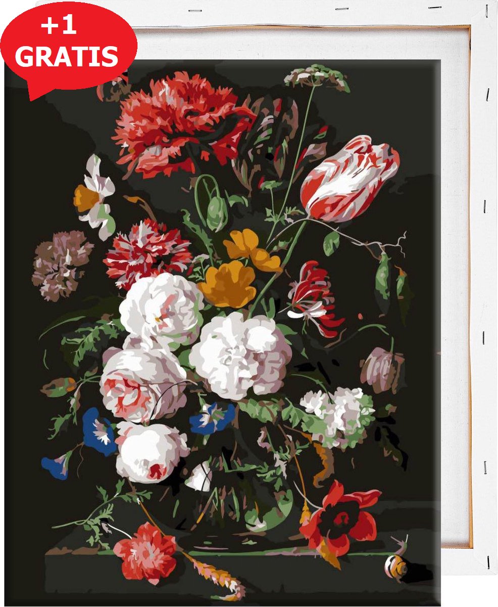 MAYMOON™ Schilderen Op Nummer Volwassenen – Bloemen in Vaas – Met Frame, Penselen – Canvas Schildersdoek - Kleuren op Nummer - 40x50cm - +1 GRATIS