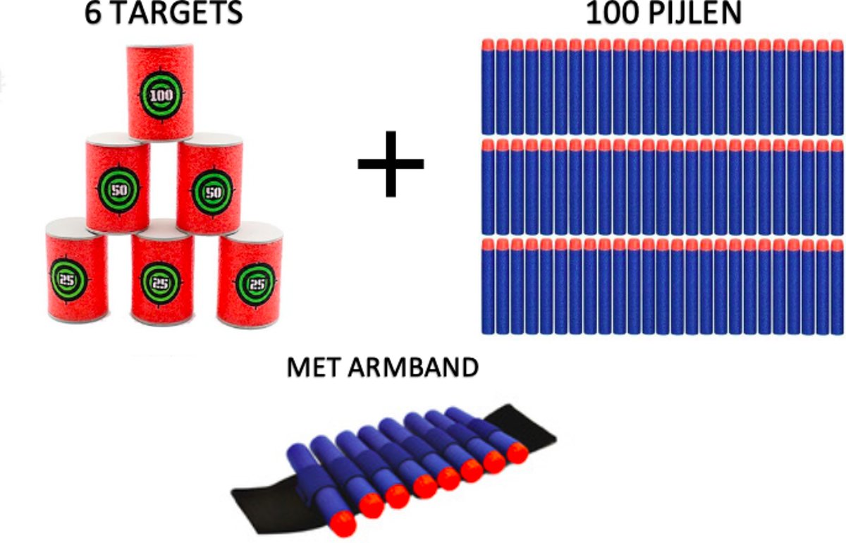 PIJLTJES GESCHIKT VOOR NERF + TARGETS - SUPER SET GESCHIKT VOOR NERF - NU MET GRATIS ARMBAND