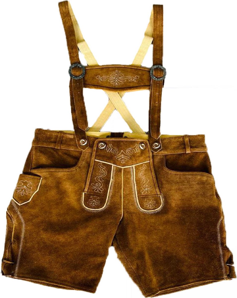 Bel Party Wears / Lederhosen - Rundleer - Donker Camel - Bretels - Maat 50