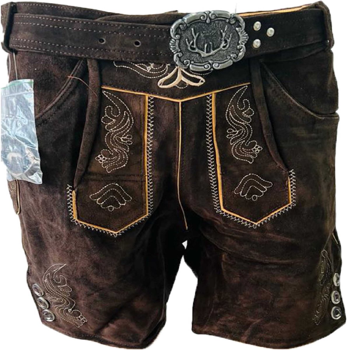 Bel Party Wears / Oktoberfest - Lederhosen - Rundleer - Donker Bruin - Riem - Maat 48