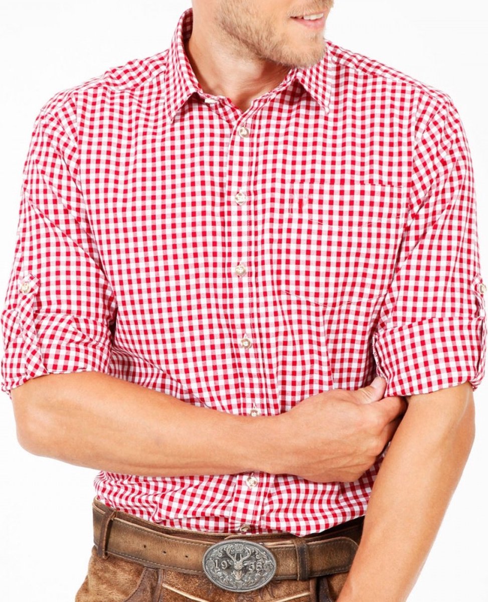 Bel Party Wears / Tiroler Hemd Rood wit voor Mannen / Oktoberfest / 65 % Katoen 35 % Polyester Maat M