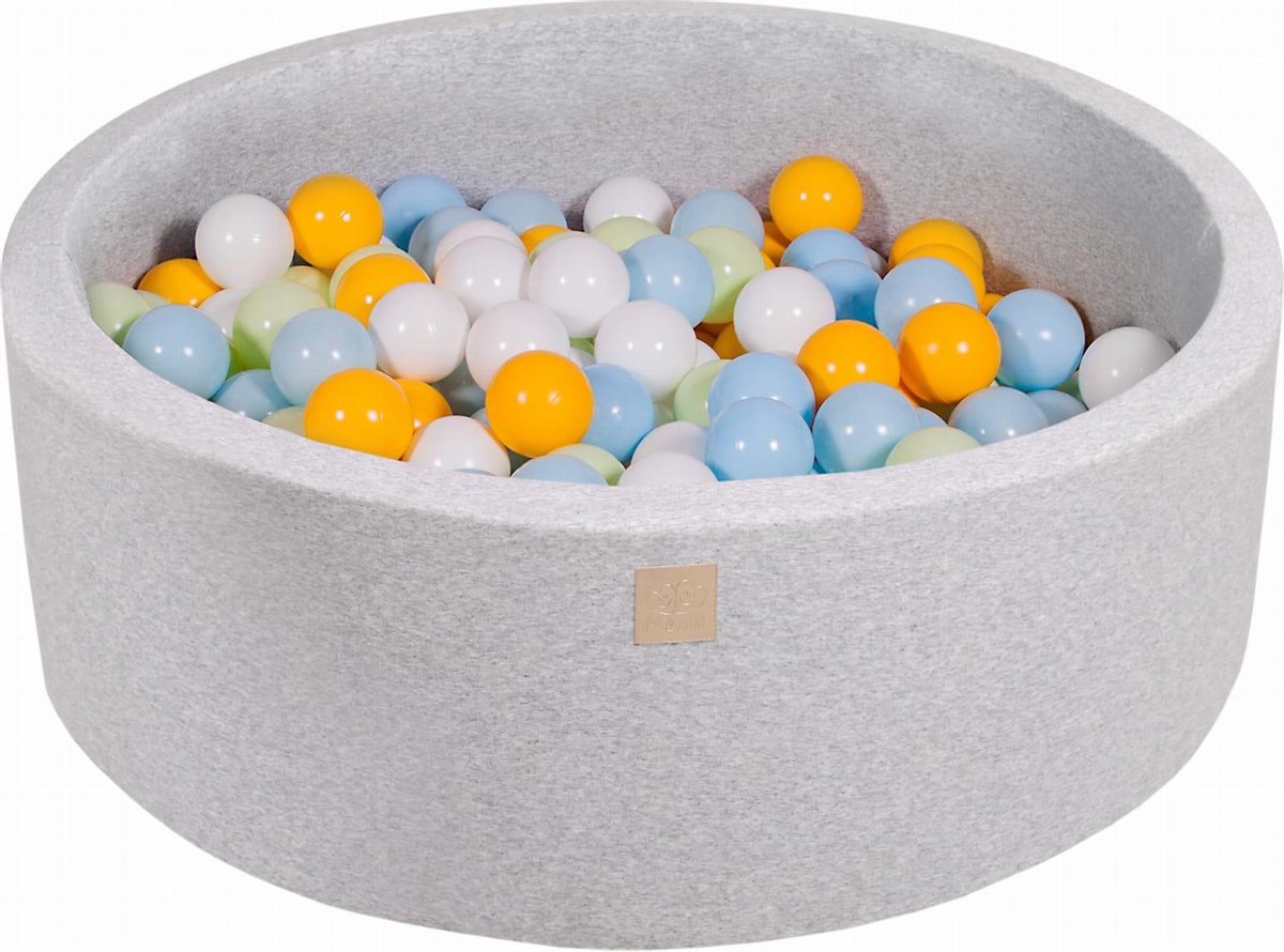 MeowBaby® Ronde   set incl 200 ballen 90x30cm - Licht Grijs: Wit, Geel, Licht Groen, Babyblauw