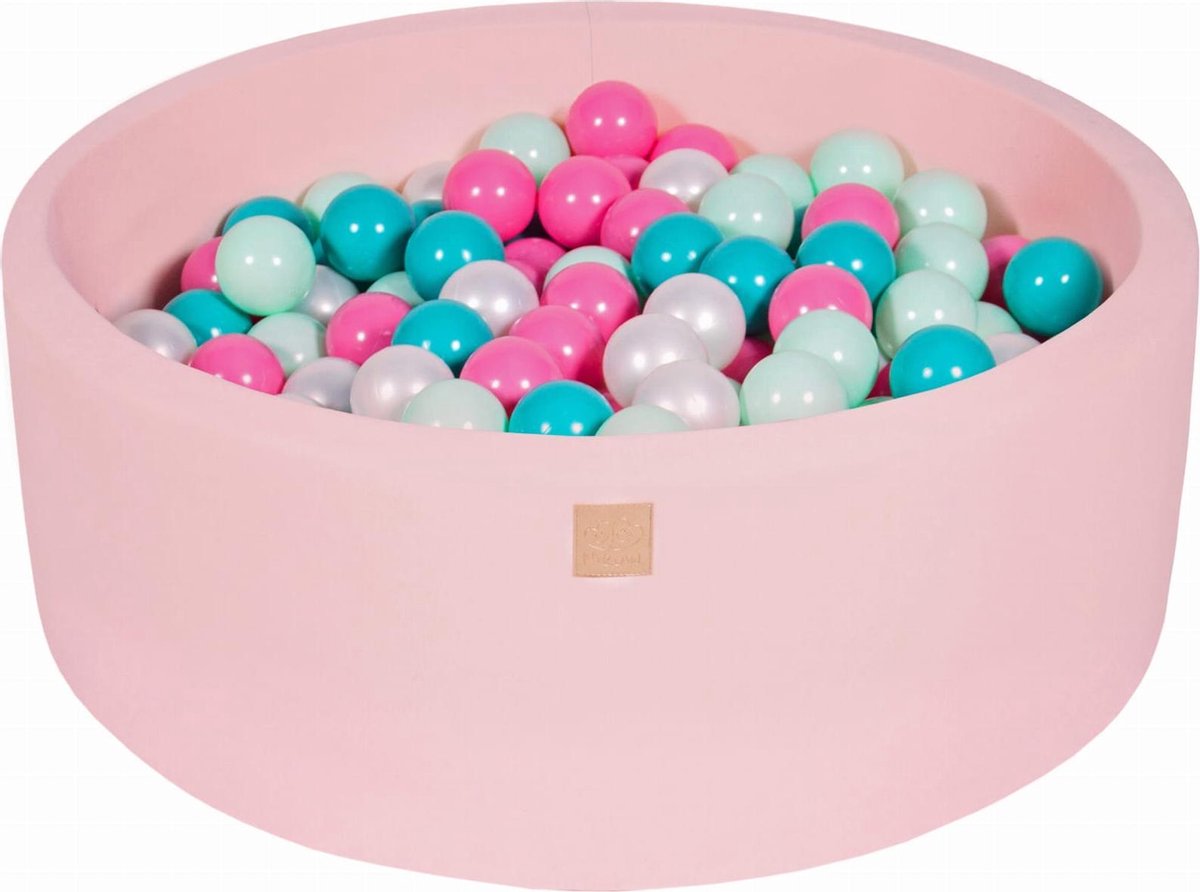 MeowBaby® Ronde Ballenbak set incl 200 ballen 90x30cm - Licht Roze: Parel Wit , Turquoise, Licht Roze, Mint