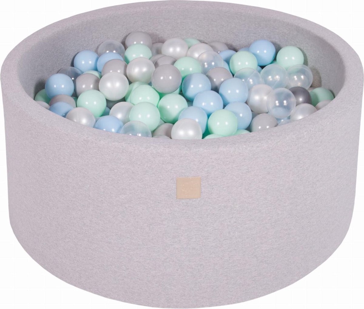 MeowBaby® Ronde Ballenbak set incl 300 ballen 90x40cm - Licht Grijs: Parel Wit, Grijs, Transparant, Mint, Babyblauw