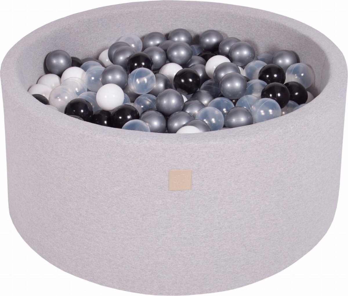 MeowBaby® Ronde Ballenbak set incl 300 ballen 90x40cm - Licht Grijs: Wit, Zwart, Transparant, Zilver