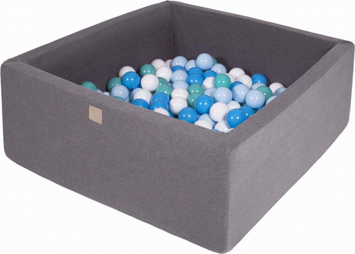 Vierkante Ballenbak incl. 400 ballen - 110x110x40 cm - Donker Grijs - Wit, Blauw, Turquoise, Baby Blauw