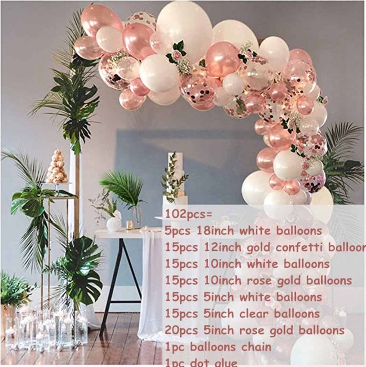 102 delig wit / oud roze ballonpakket