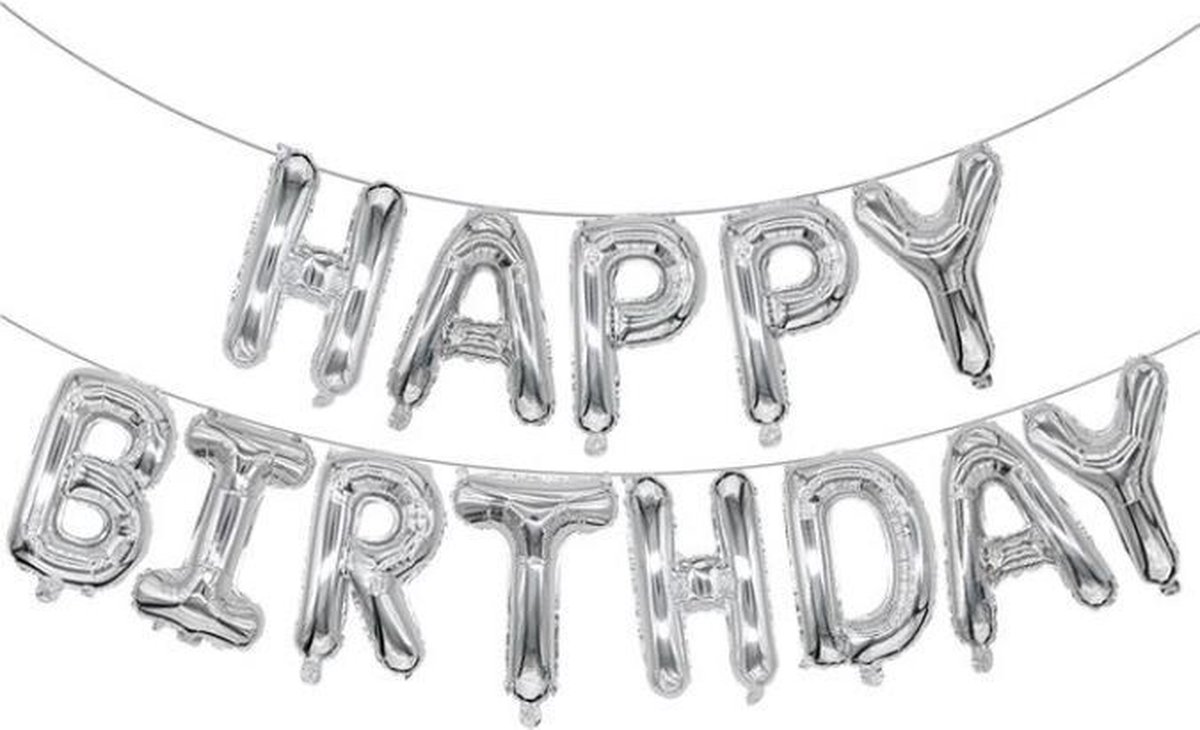 Folie-ballonnen 16 INCH / 40 CM met letters HAPPY BIRTHDAY ZILVER (31266)