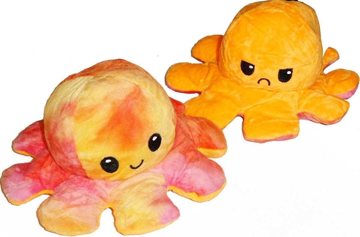 Omkeerbare Knuffel Octopus Geel/Oranje en Oranje (92227)