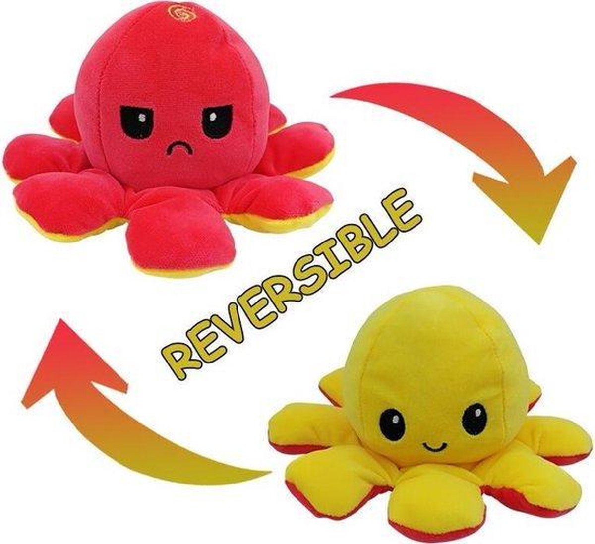 Omkeerbare Knuffel Octopus Geel en Rood (92228)