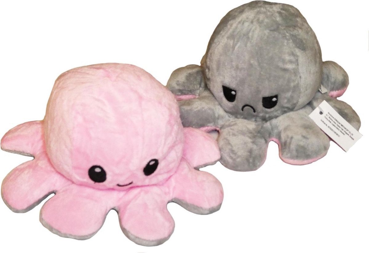 Omkeerbare Knuffel Octopus Lichtroze en Grijs (92217)