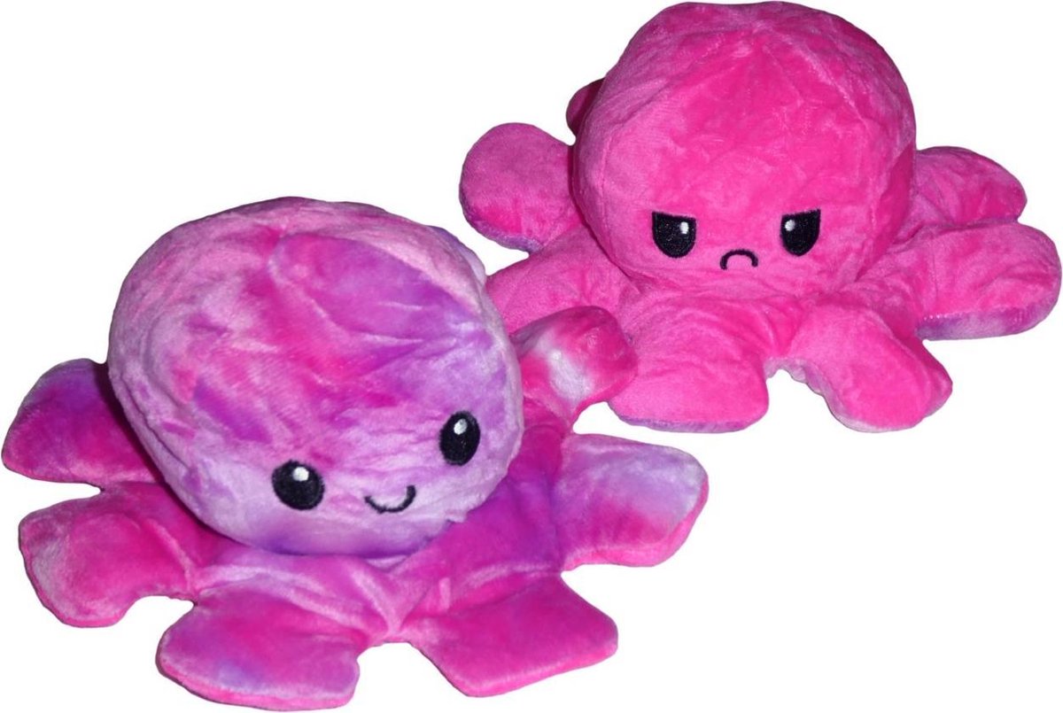 Omkeerbare Knuffel Octopus Pastel en Hardroze (92220)