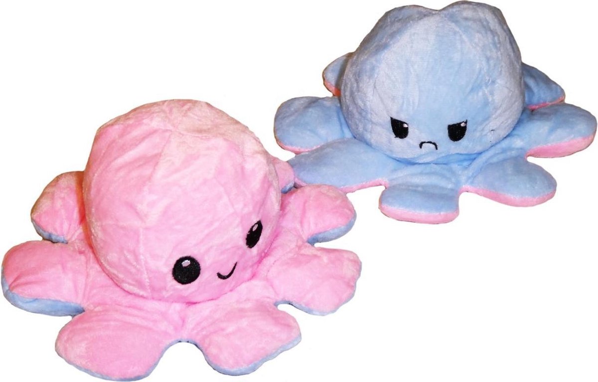 Omkeerbare Knuffel Octopus Roze en Lichtblauw (92225)